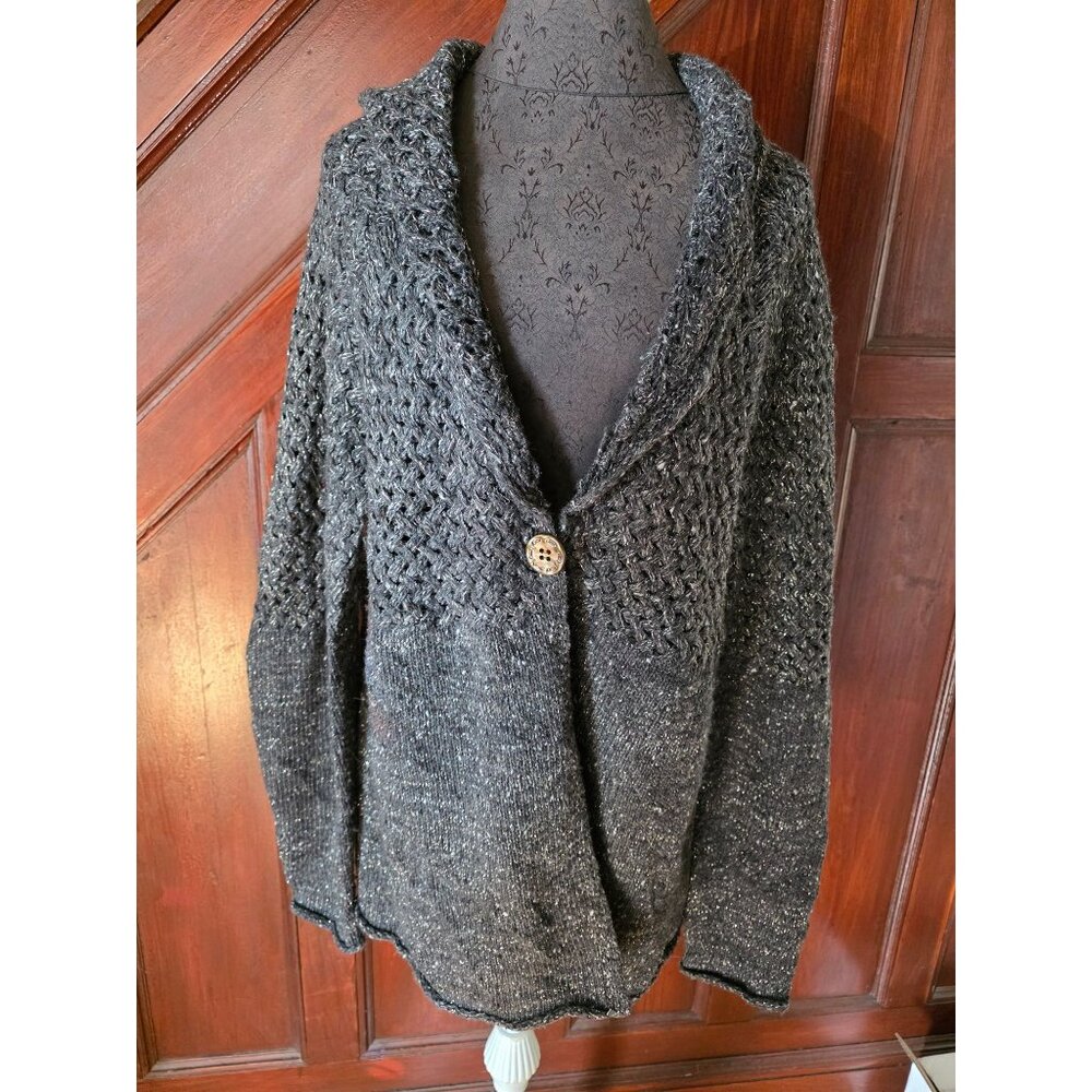 Chicos Womens Wool Blend Knit Cardigan Sweater Size 3 Gray Button Closure XL - Picture 1 of 8